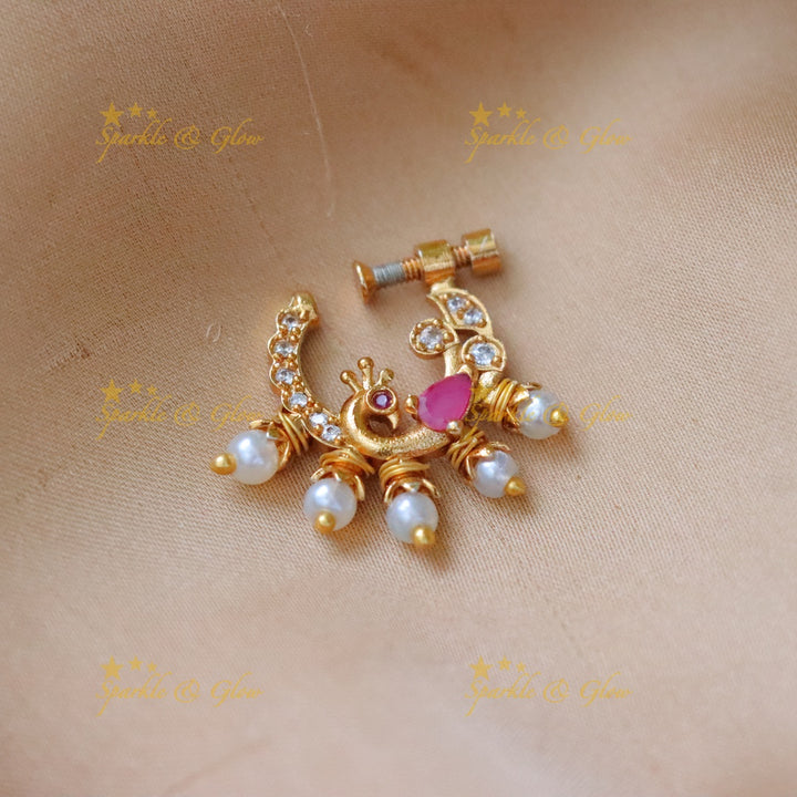 Exquisite Peacock Gold-Plated Nosepin for Festive Glamour