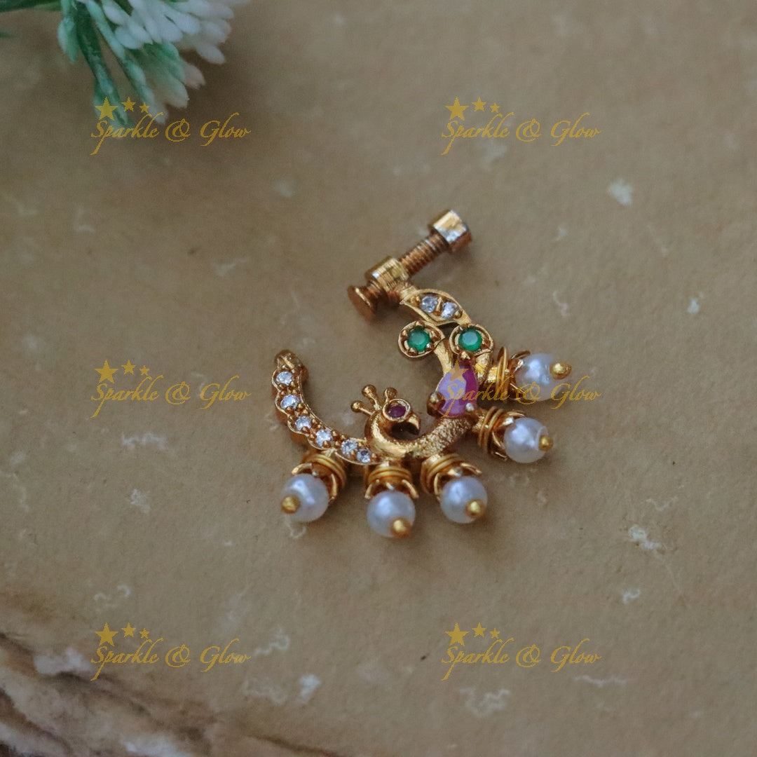 Exquisite Peacock Gold-Plated Nosepin for Festive Glamour