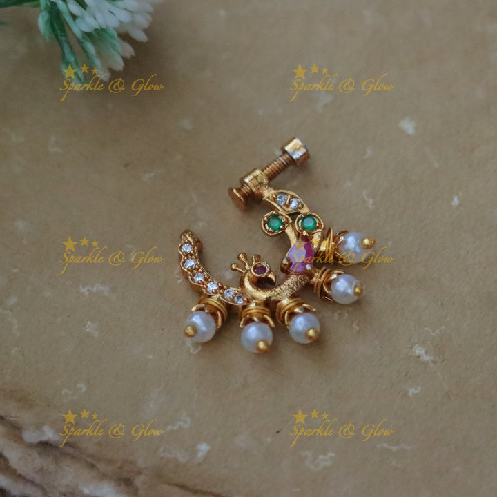 Exquisite Peacock Gold-Plated Nosepin for Festive Glamour