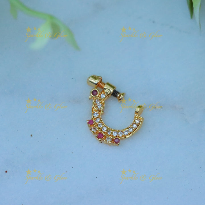 Elegant Gold Peacock Nosepin for Festive Charisma
