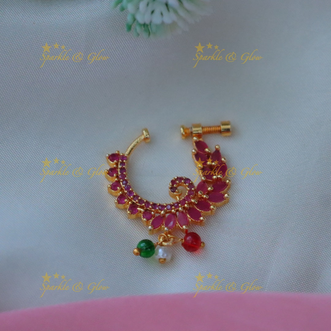 Multicolor Bead Peacock Nosepin - Shine with Elegance