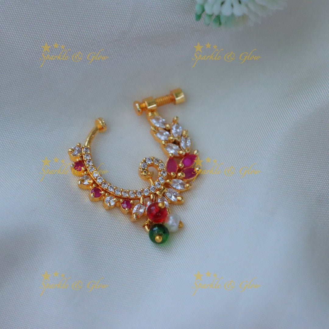 Multicolor Bead Peacock Nosepin - Shine with Elegance