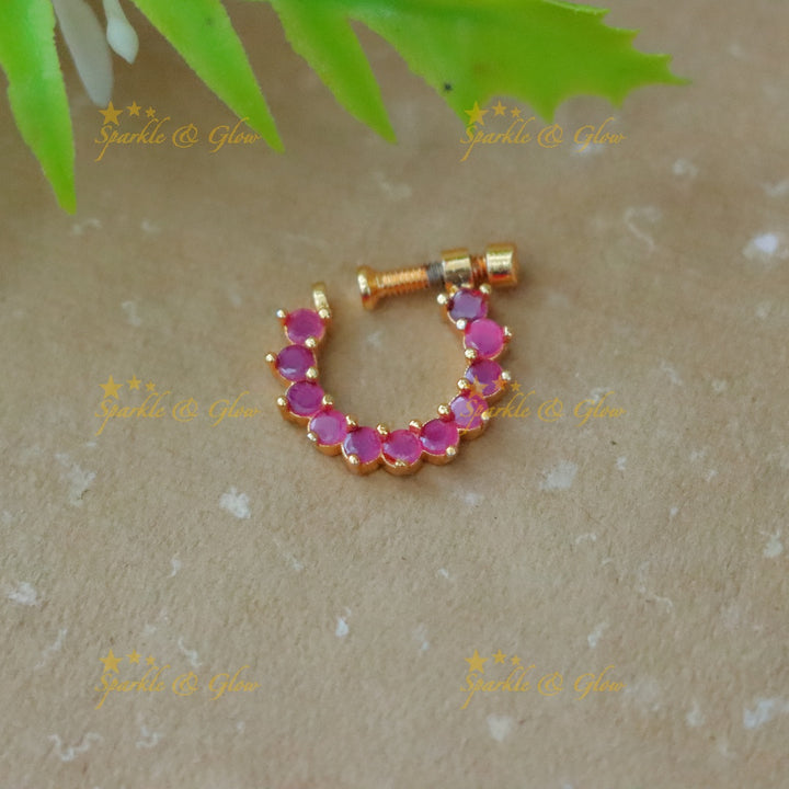 Gold Plated Nose Pin with Ruby for Elegant Glamour
