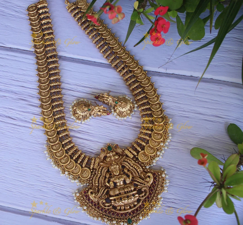 Elegant Lakshmi kasu haram - Pearl - Sparkle and Glow