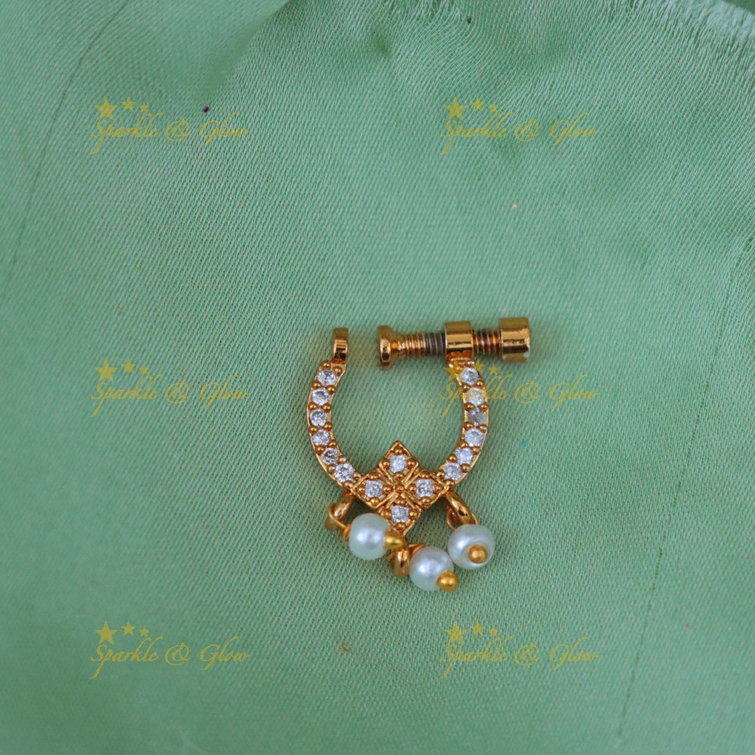 Elegant Festive Pearl & Diamond Style Nosepin Online