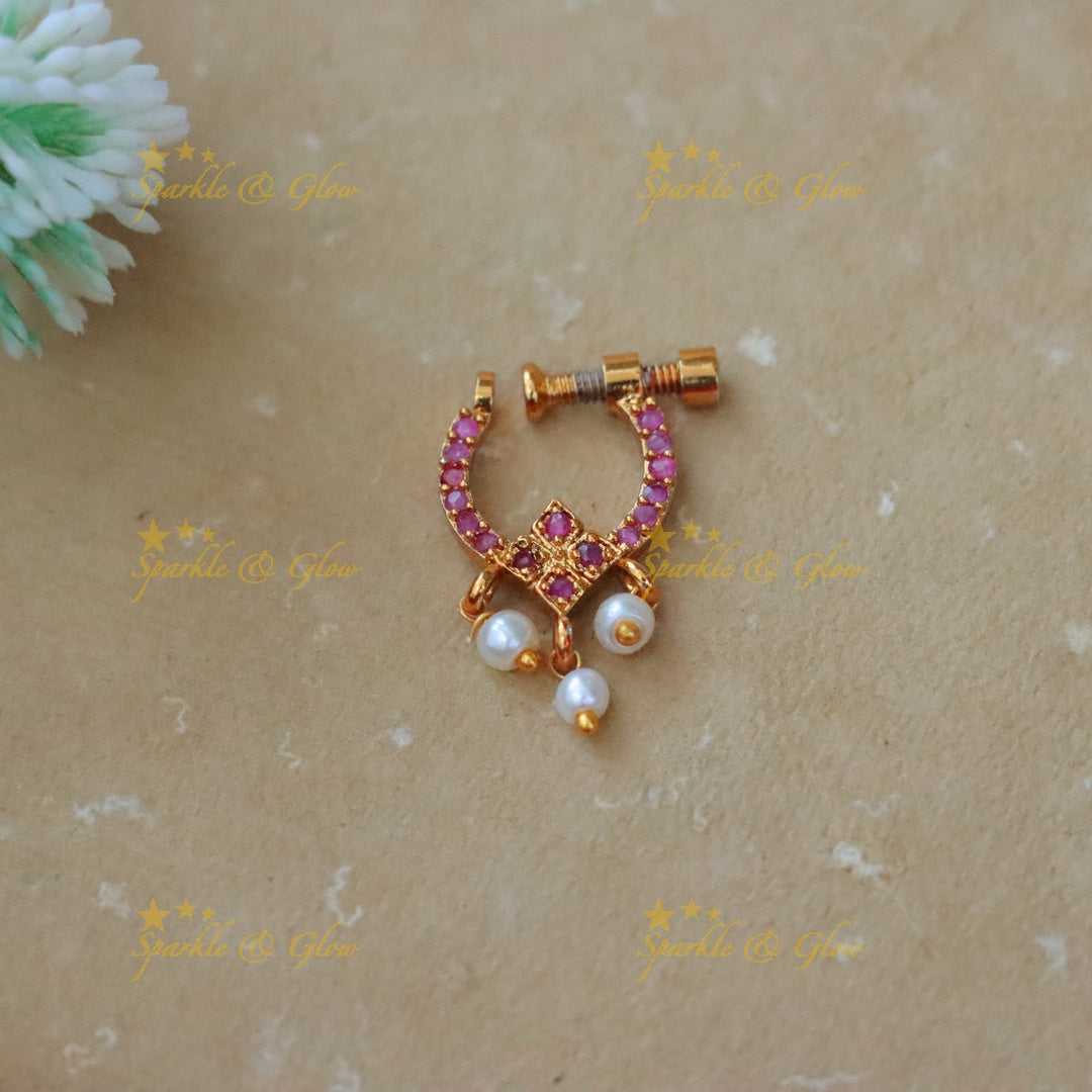 Elegant Festive Pearl & Diamond Style Nosepin Online