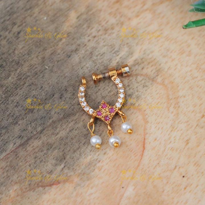 Elegant Festive Pearl & Diamond Style Nosepin Online