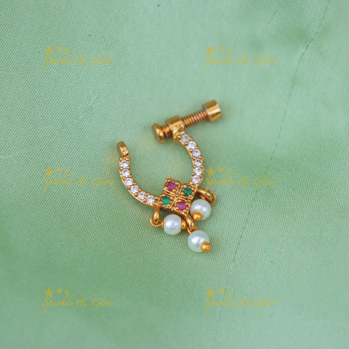 Elegant Festive Pearl & Diamond Style Nosepin Online