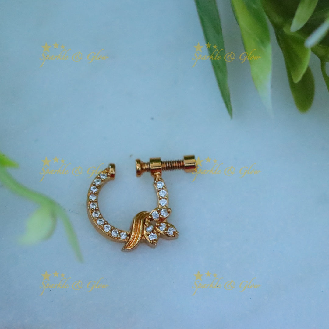 Exquisite Floral Leaf Design Gold Nosepin | Sparkle & Glow