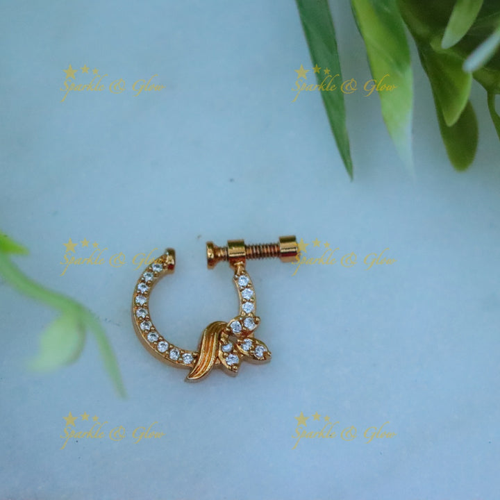 Exquisite Floral Leaf Design Gold Nosepin | Sparkle & Glow