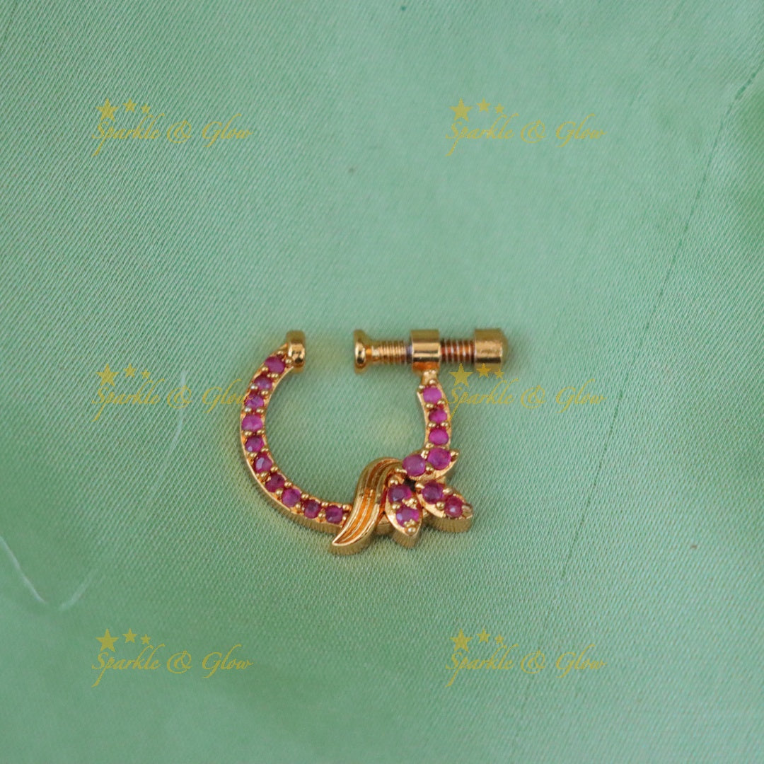 Exquisite Floral Leaf Design Gold Nosepin | Sparkle & Glow