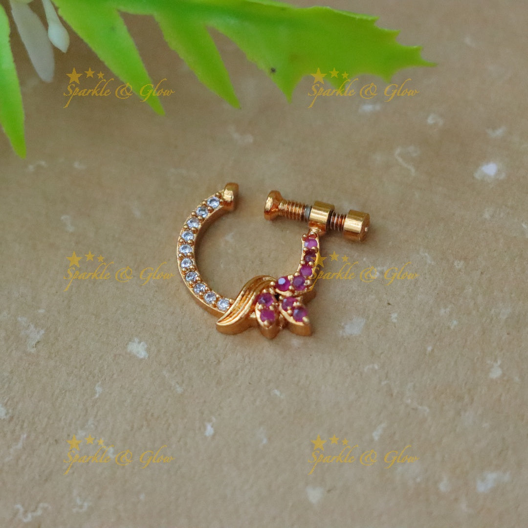 Exquisite Floral Leaf Design Gold Nosepin | Sparkle & Glow