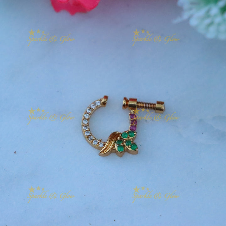 Exquisite Floral Leaf Design Gold Nosepin | Sparkle & Glow