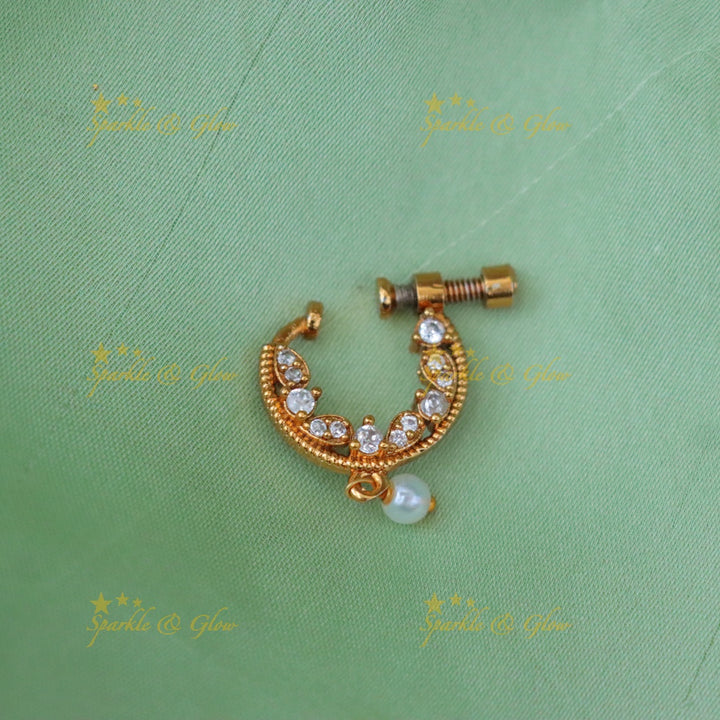 Exquisite Gold Pearl Nosepin - Perfect Festive Accessory