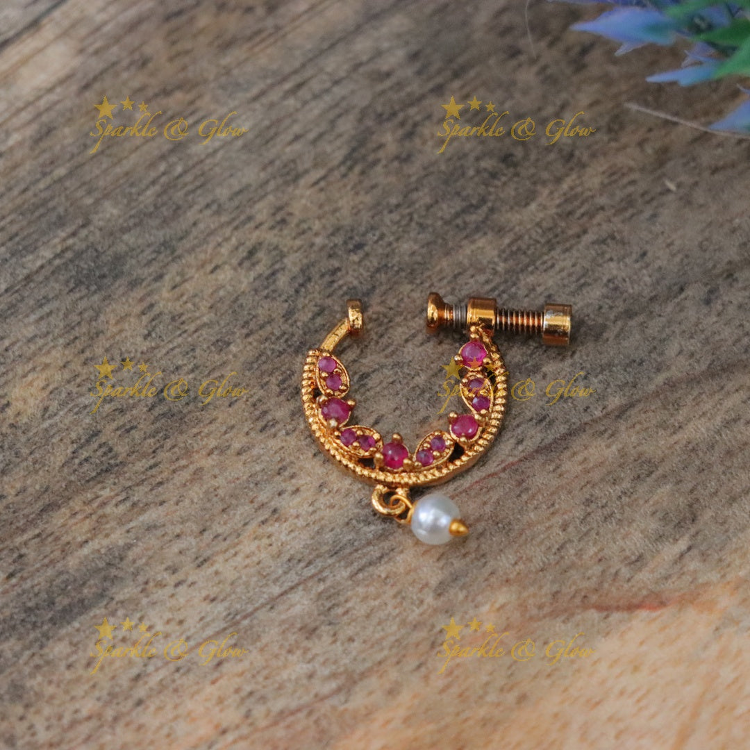 Exquisite Gold Pearl Nosepin - Perfect Festive Accessory