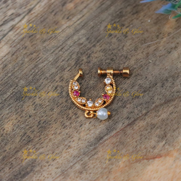 Exquisite Gold Pearl Nosepin - Perfect Festive Accessory