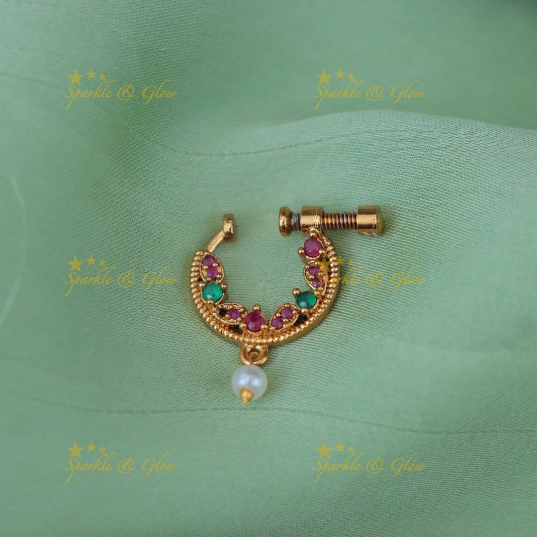 Exquisite Gold Pearl Nosepin - Perfect Festive Accessory