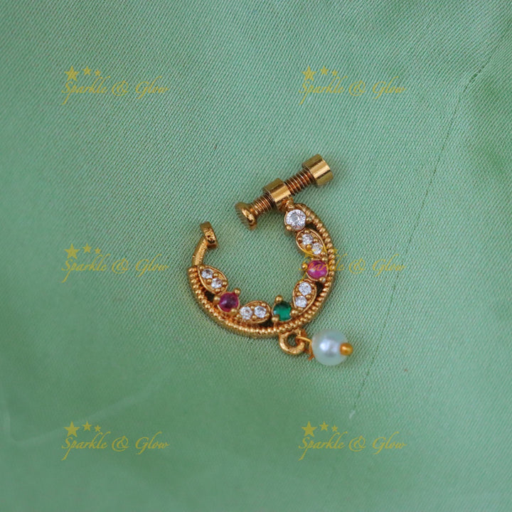 Exquisite Gold Pearl Nosepin - Perfect Festive Accessory