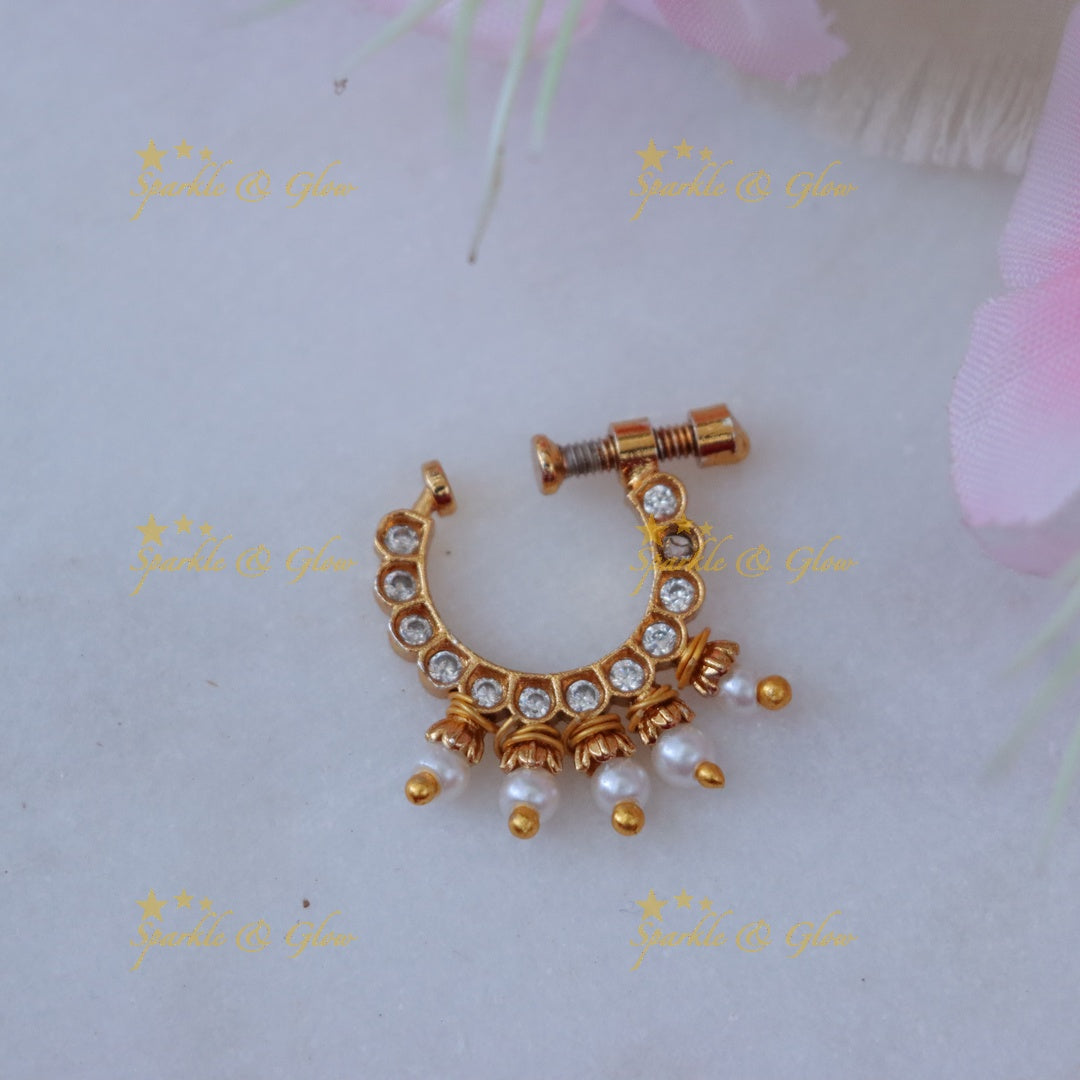 Elegant Pearl Gold Nosepin - Festive Glamour Jewel
