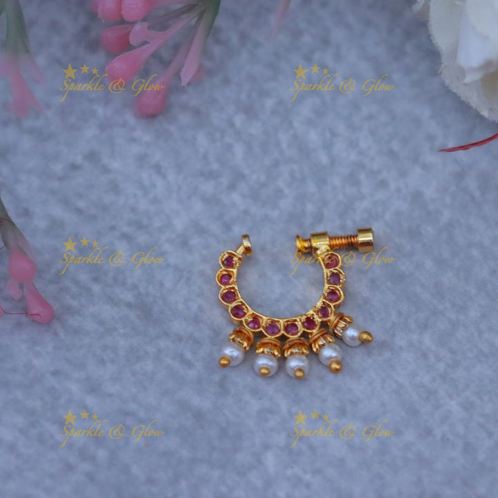 Elegant Pearl Gold Nosepin - Festive Glamour Jewel