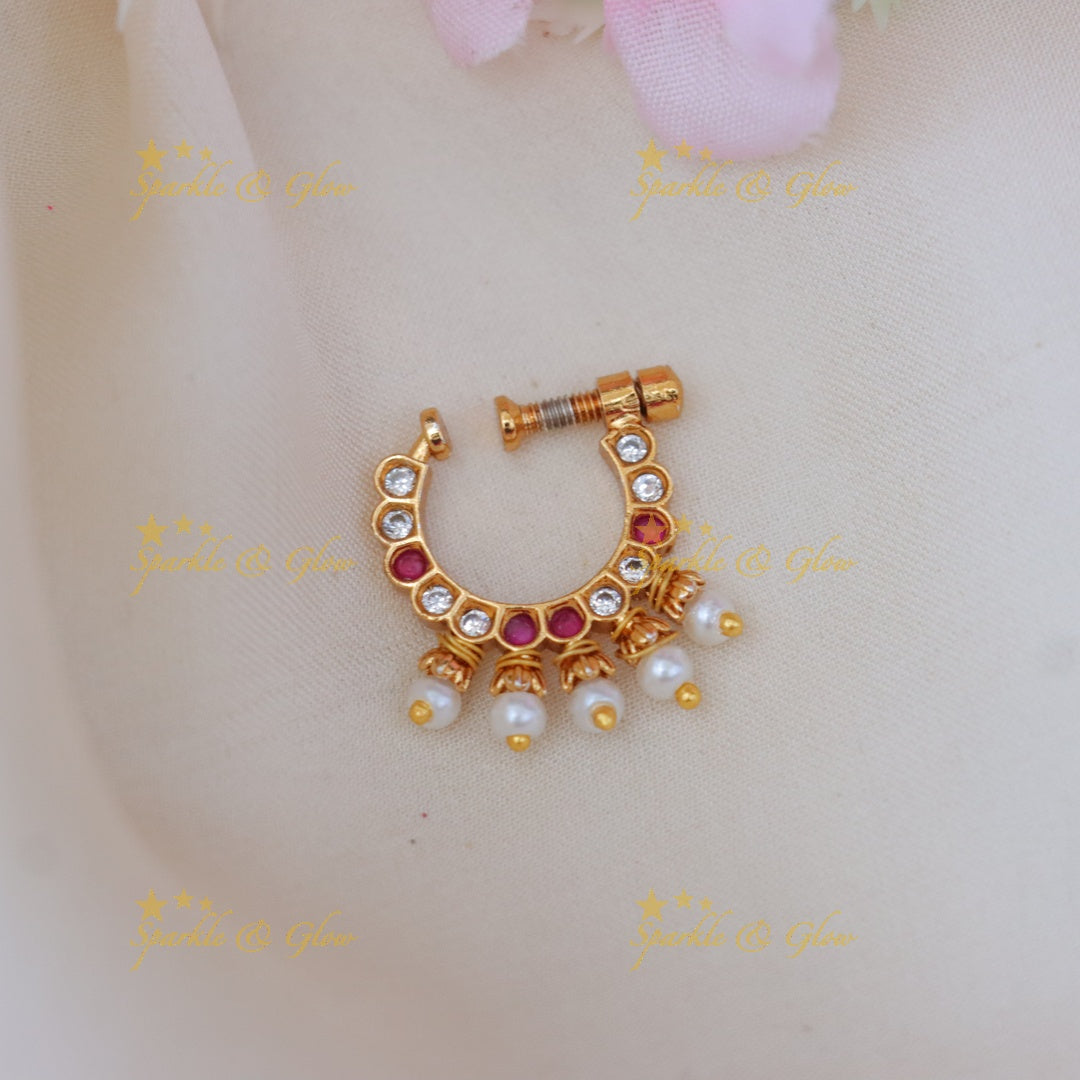 Elegant Pearl Gold Nosepin - Festive Glamour Jewel