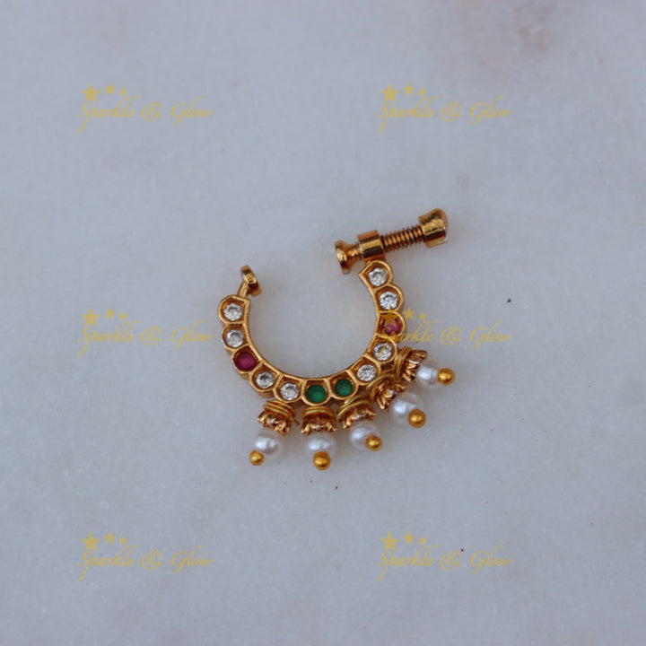 Elegant Pearl Gold Nosepin - Festive Glamour Jewel