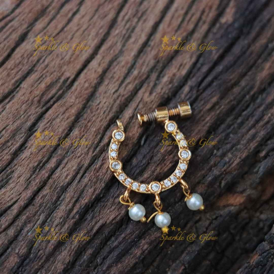 Gold Pearl Nosepin with Elegant Design - Festive Collection