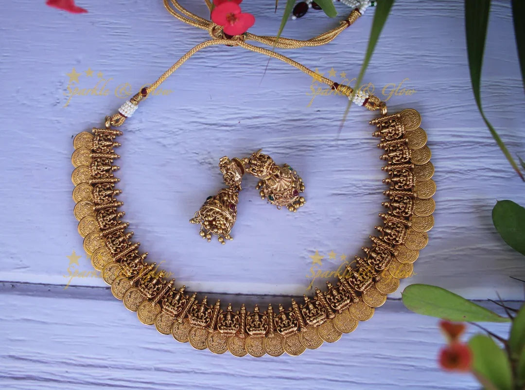 Elegant Lakshmi coin necklace in gold alike polish - Sparkle and Glow