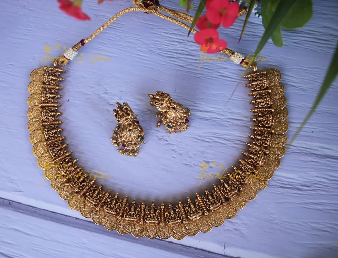 Elegant Lakshmi coin necklace in gold alike polish - Sparkle and Glow