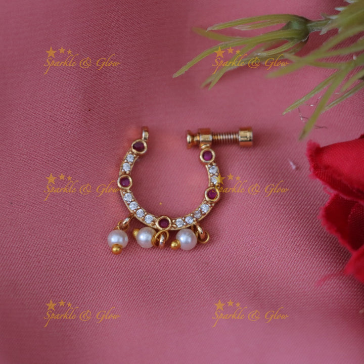Gold Pearl Nosepin with Elegant Design - Festive Collection