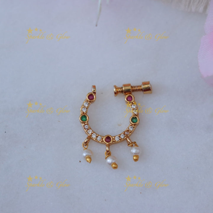 Gold Pearl Nosepin with Elegant Design - Festive Collection