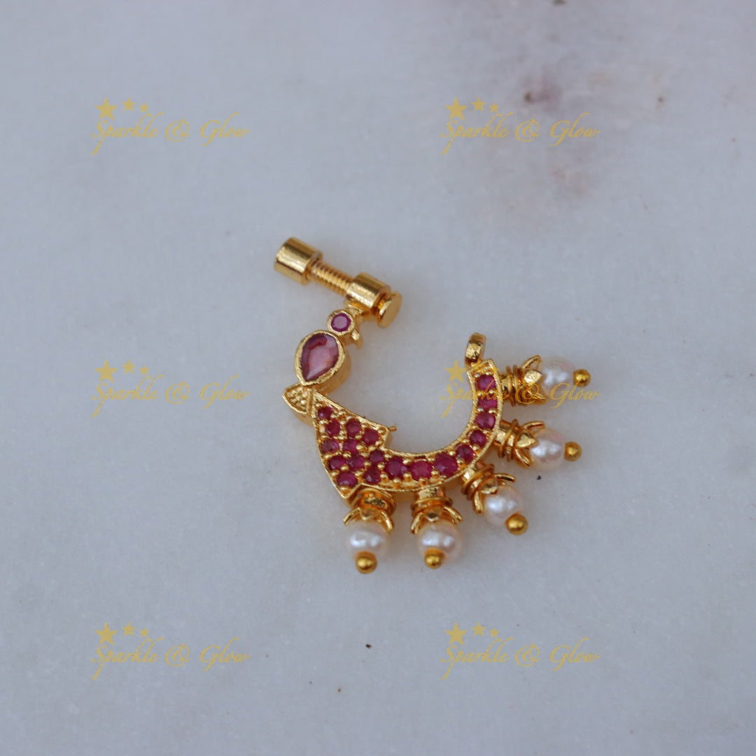 Gold-Plated Peacock Nosepin - A Wedding Must-Have