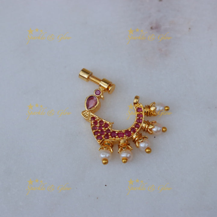 Gold-Plated Peacock Nosepin - A Wedding Must-Have