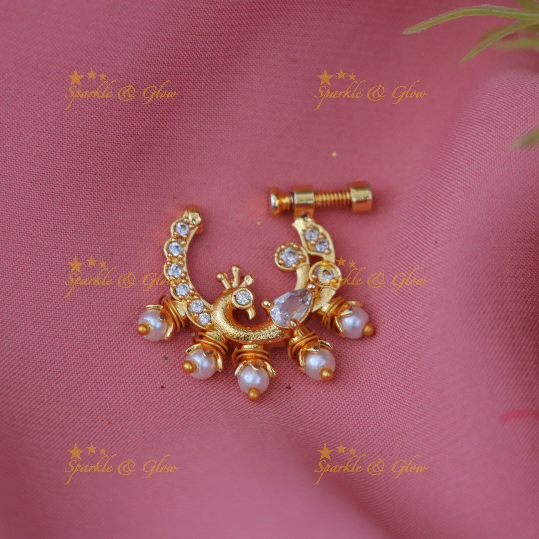 Exquisite Gold & Pearl Nosepin - Festive Elegance