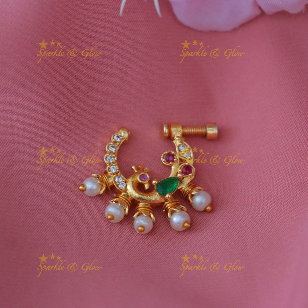 Exquisite Gold & Pearl Nosepin - Festive Elegance