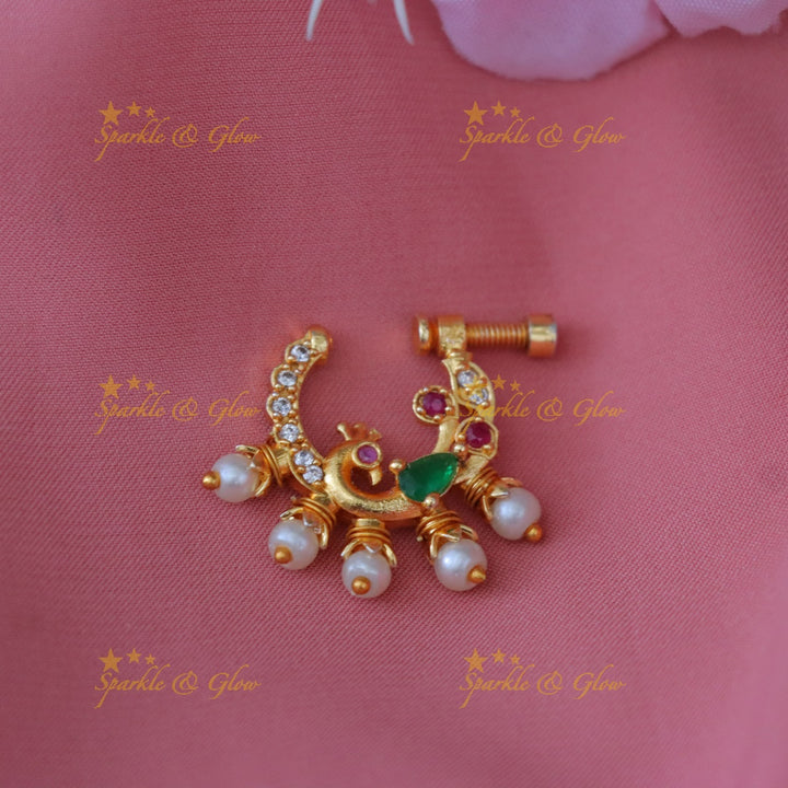 Exquisite Gold & Pearl Nosepin - Festive Elegance