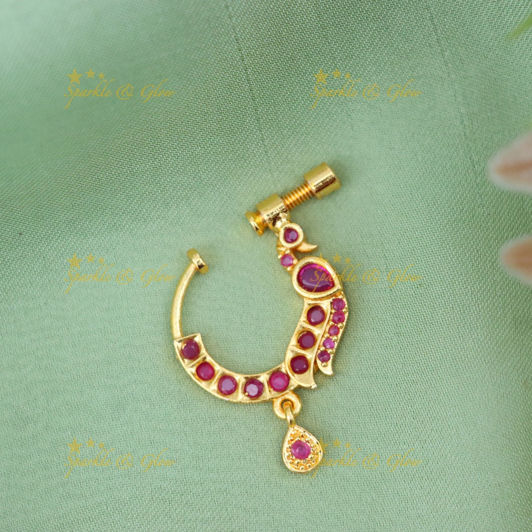 Exquisite Gold Peacock Nose Pin with Stones