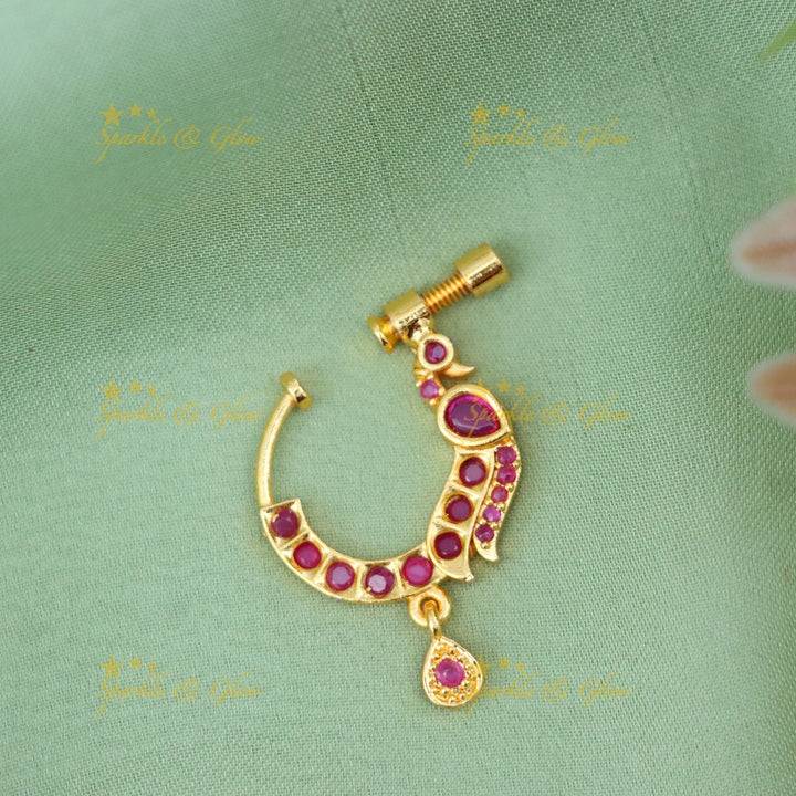 Exquisite Gold Peacock Nose Pin with Stones