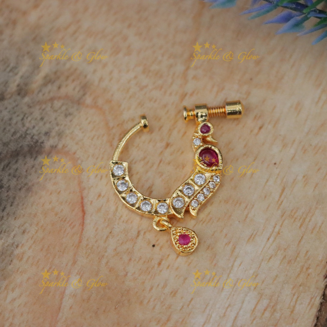 Exquisite Gold Peacock Nose Pin with Stones