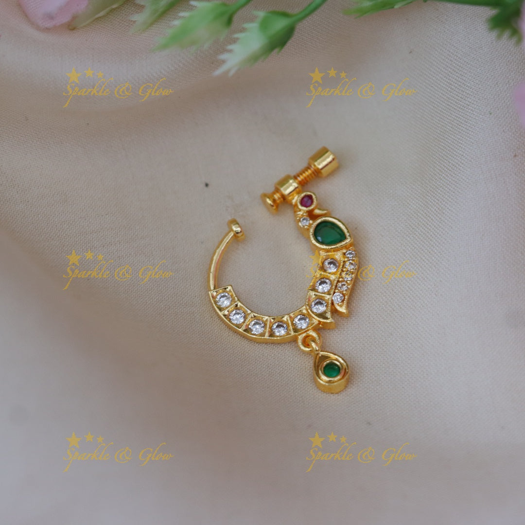 Exquisite Gold Peacock Nose Pin with Stones