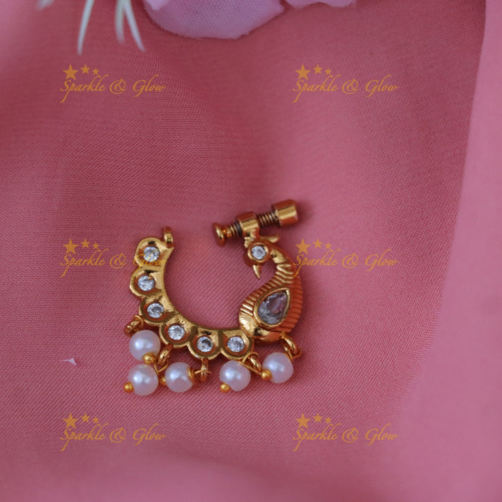 Exquisite Peacock Pearl Nosepin - Festive Elegance