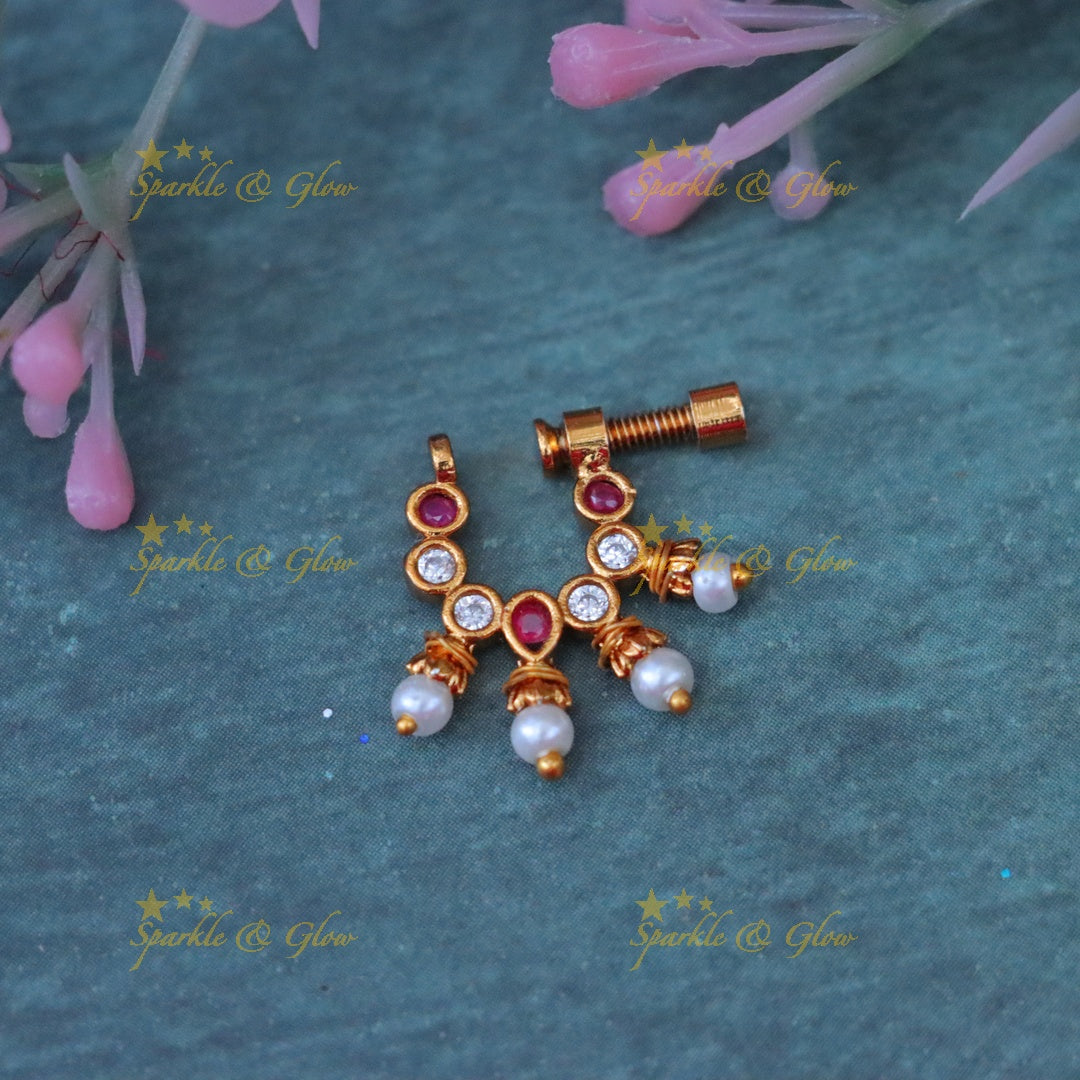 Exquisite Pearl & Ruby Gold Nosepin - Elegant Style