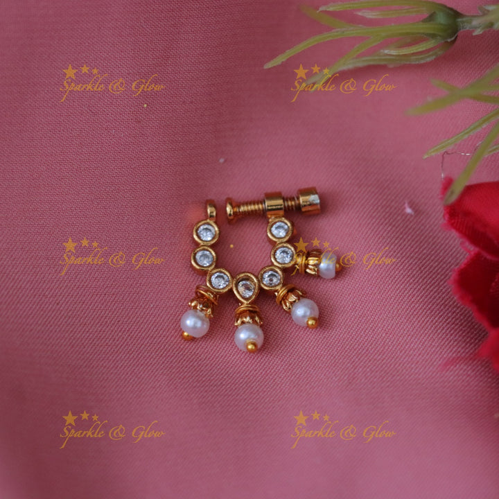 Exquisite Pearl & Ruby Gold Nosepin - Elegant Style