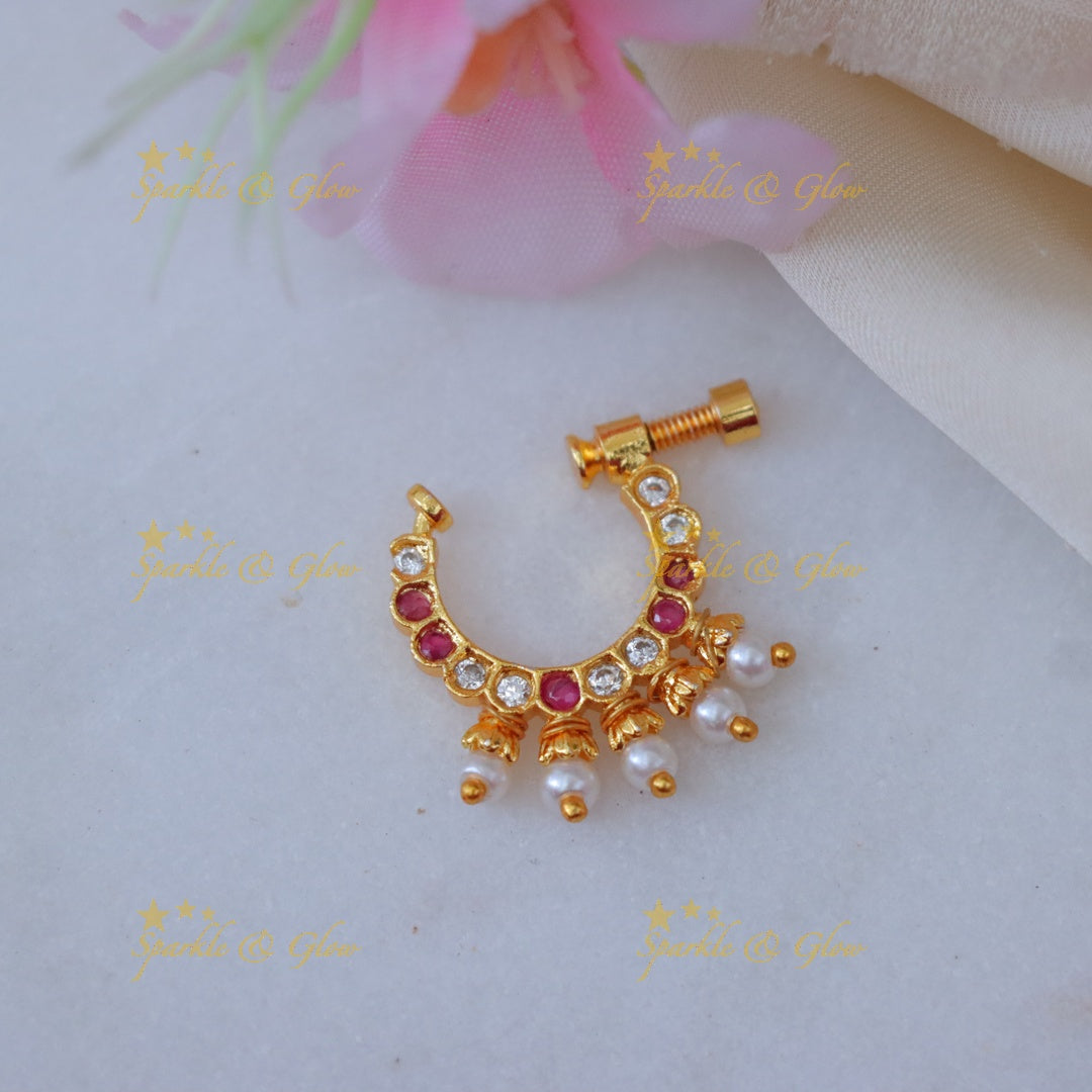 Gold Pearl Nose Ring - Festive & Wedding Collection