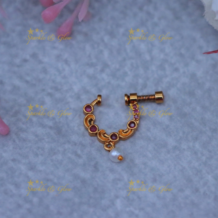 Festive Elegance Gold Stone Nosepin for Weddings