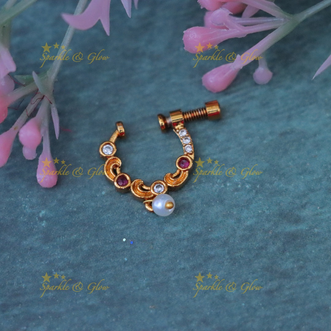 Festive Elegance Gold Stone Nosepin for Weddings
