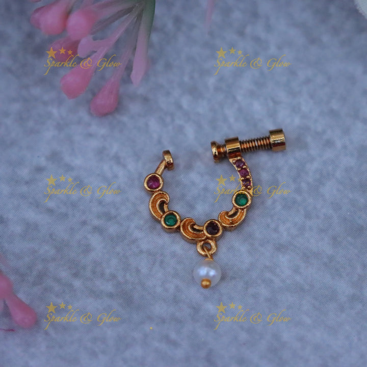 Festive Elegance Gold Stone Nosepin for Weddings