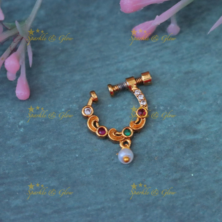 Festive Elegance Gold Stone Nosepin for Weddings