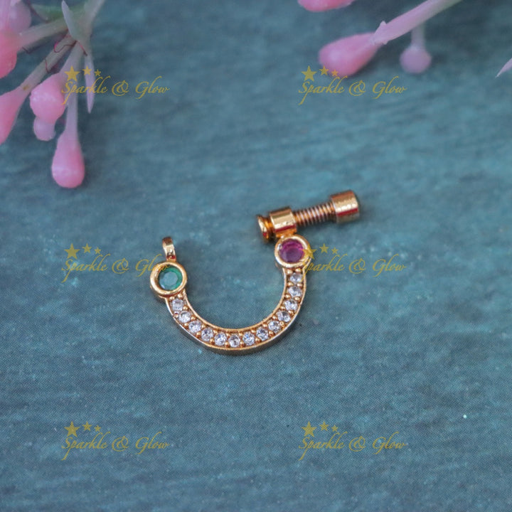 Dazzling Gold Stone Nosepin for Festive Glamour