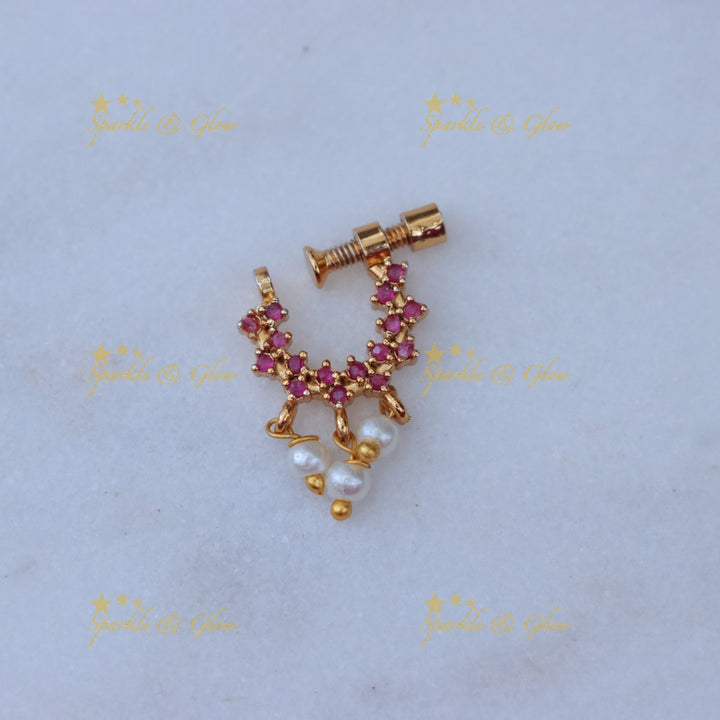 Exquisite Stone Pearl Nosepin for Wedding Elegance